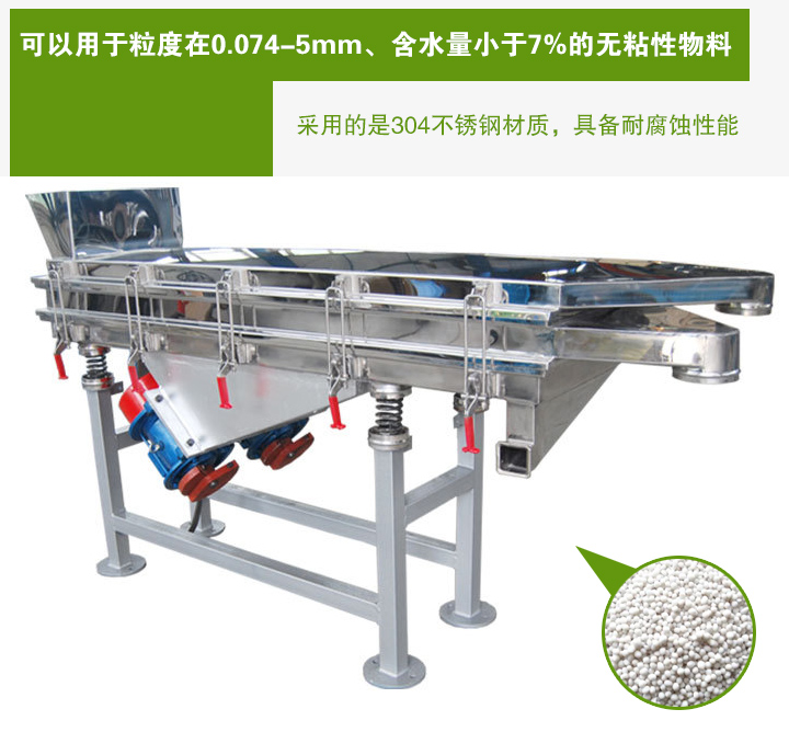 复合肥振动筛采用的是304不锈钢材质，具备耐腐蚀性能
